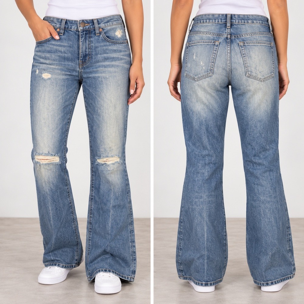 Current/Elliott Jeans Womens 28 The High Waist Flare Light Wash Distressed Blue